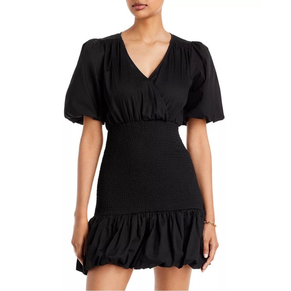 AQUA Smocked Puff Sleeve Mini Dress Medium